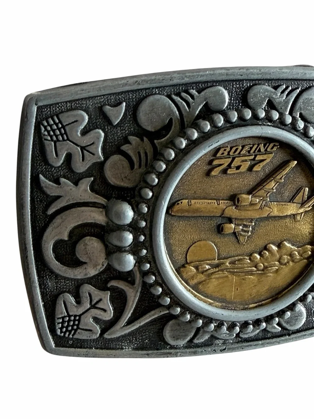 Vintage Boeing 757 Pewter & Brass Collectible Unisex Belt Buckle